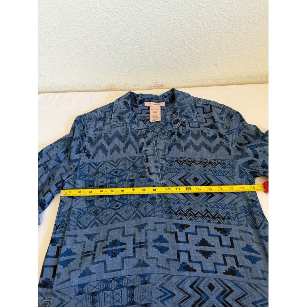 Philosophy Womens Aztec Print Chambray Shirt Dressβ Tencel Blue Size S - Picture 12 of 14